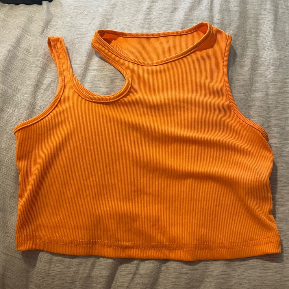 SHEIN Orange Ribbed Cutout Crop Top